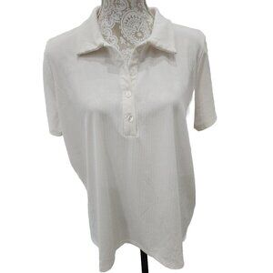 Eloquii Top Ribbed Polo Ivory Short Sleeve Women's 22 24